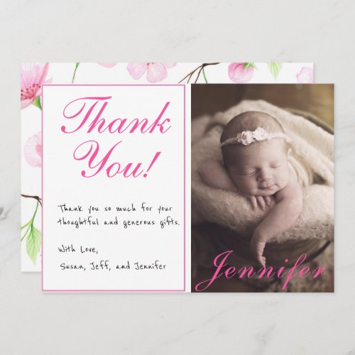 Girl Baby Shower Photo Handwritten Thank You Card