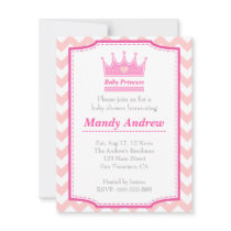 Girl Baby Shower - Pink Baby Princess With Crown Invitation
