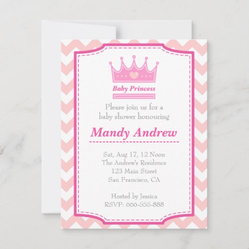 Girl Baby Shower - Pink Baby Princess With Crown Personalized Invitations