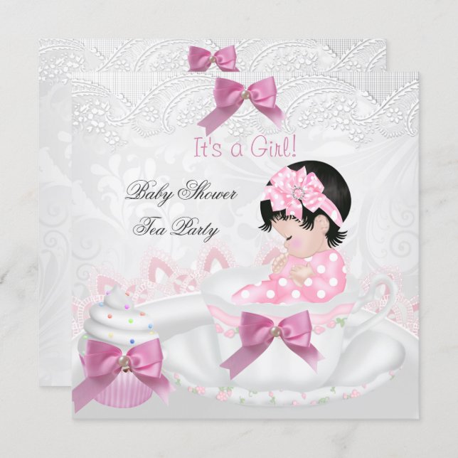 Girl Baby Shower Pink Baby Teacup Tea Party Invitation (Front/Back)