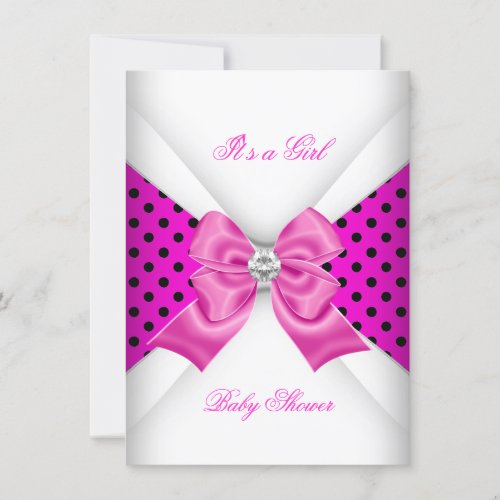 Girl Baby Shower Pink Black White Spots Personalized Announcement
