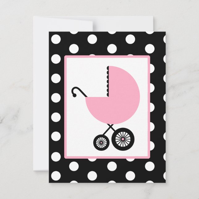 Girl Baby Shower - Pink Carriage & Polka Dots Invitation (Front)