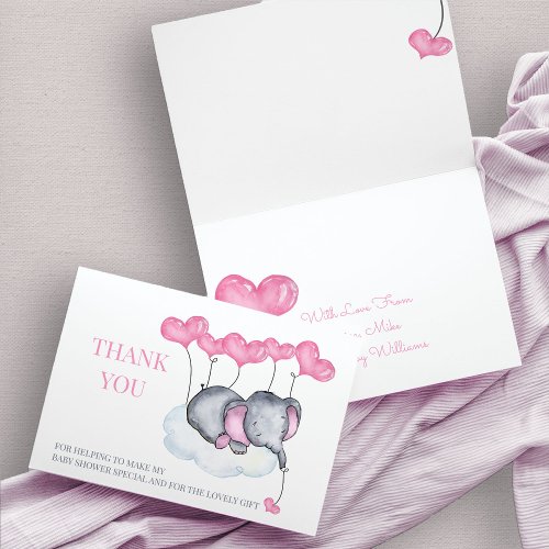 Girl Baby Shower Pink Elephant on Cloud Thank You Card