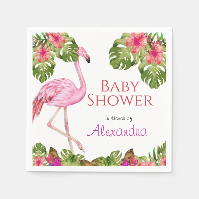 Girl Baby Shower Pink Flamingo Tropical Wildlife   Napkins (Front)