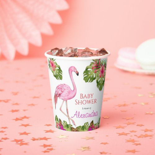 Girl Baby Shower Pink Flamingo Tropical Wildlife  Paper Cups