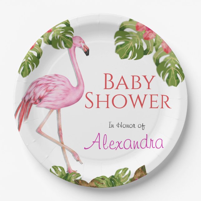 Girl Baby Shower Pink Flamingo Tropical Wildlife   Paper Plates (Front)
