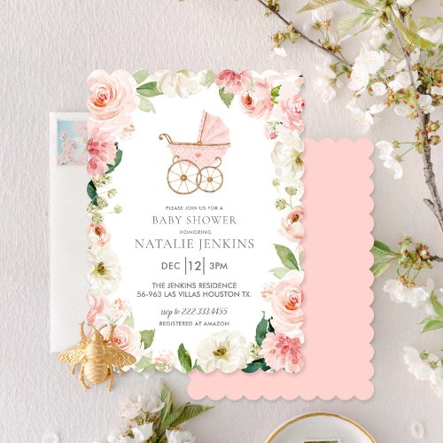 Girl Baby Shower Pink Floral Invitation