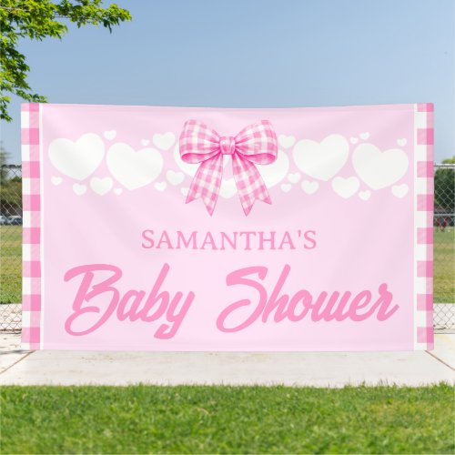 Girl Baby Shower Pink Gingham Bow Banner