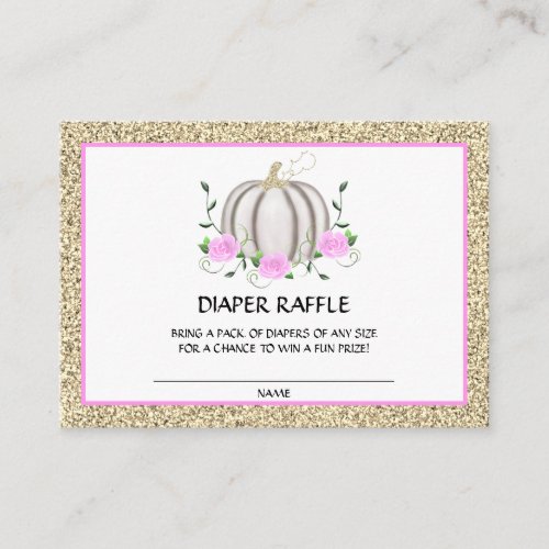 Girl Baby Shower Pink Gold Pumpkin Diaper Raffle Enclosure Card