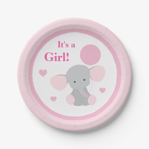 Girl Baby Shower Pink Gray Elephant Sprinkle Party Paper Plates