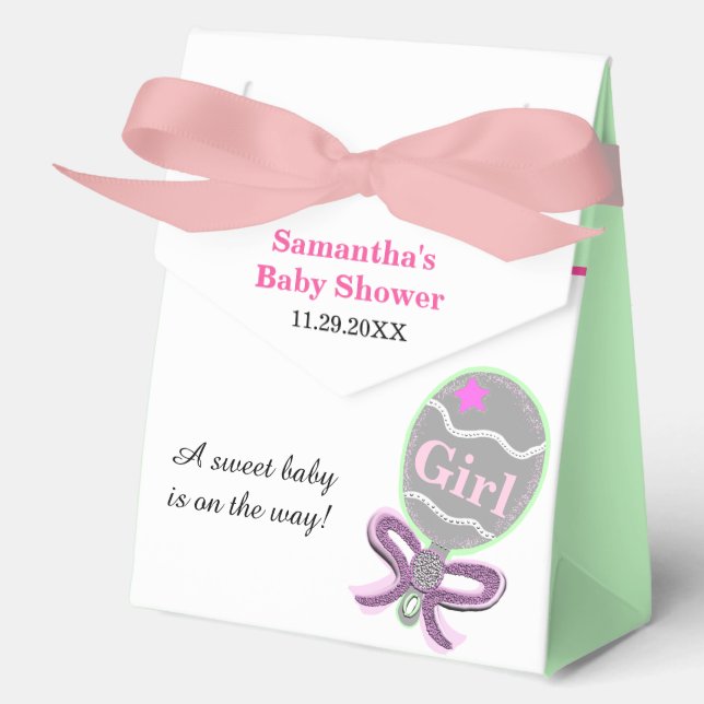 Girl Baby Shower Pink Green Rattle  Favor Boxes (Front)