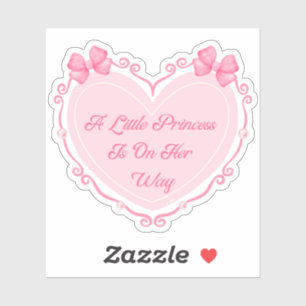 girl baby shower pink heart bows little princess sticker