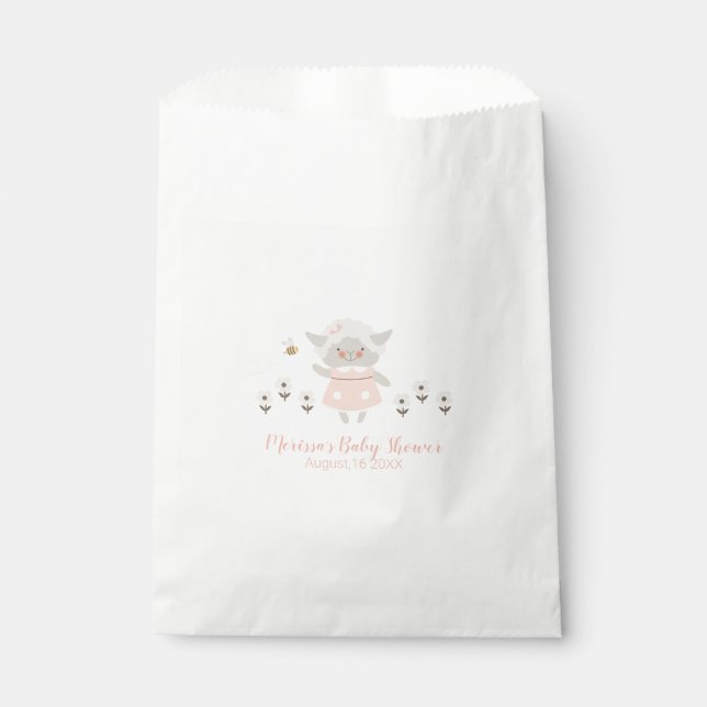 Girl Baby Shower Pink Lamb Treat Bags (Front)