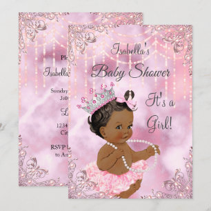 Girl Baby Shower Pink Pearl African American Invitation