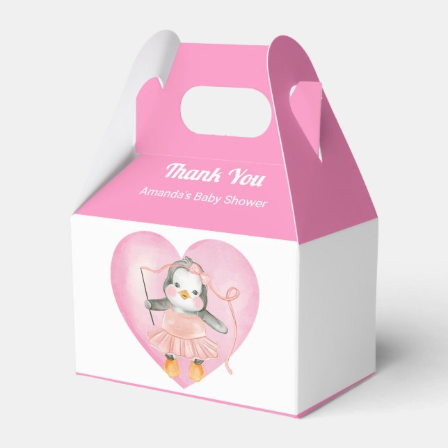Girl Baby Shower Pink Penguin Animal Favor Boxes (Front Side)
