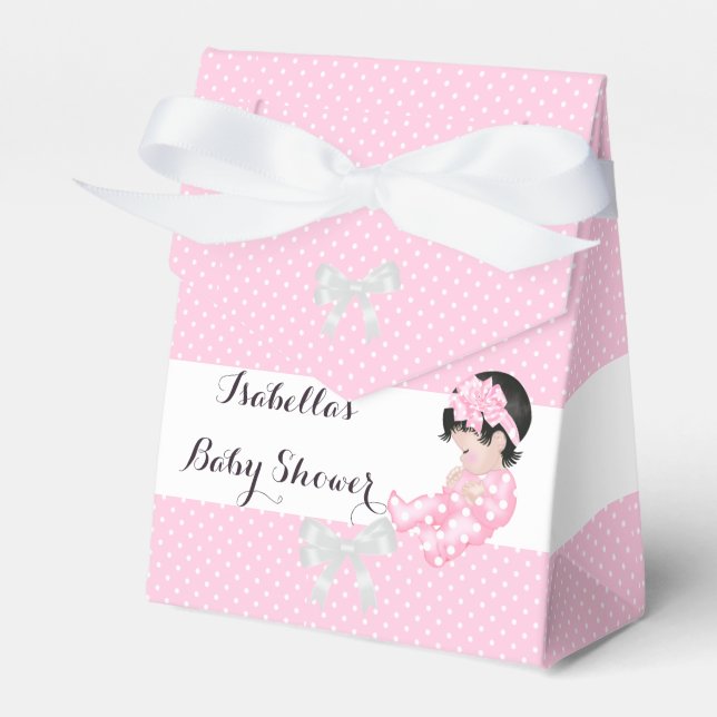 Girl Baby Shower Pink Polka Dots Cute Baby Favor 2 Favor Boxes (Front Side)
