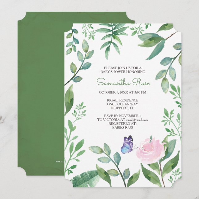 Girl Baby Shower, Pink, Purple & Blue Butterfly Invitation (Front/Back)