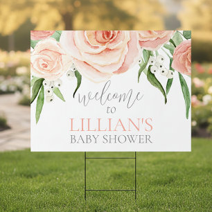 Girl Baby Shower Pink Rose Floral Welcome  Sign