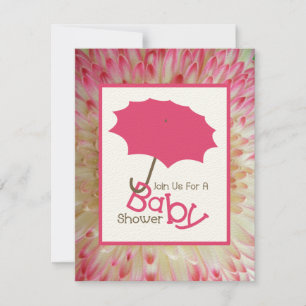 Girl Baby Shower - Pink Umbrella & Flower Petals Invitation