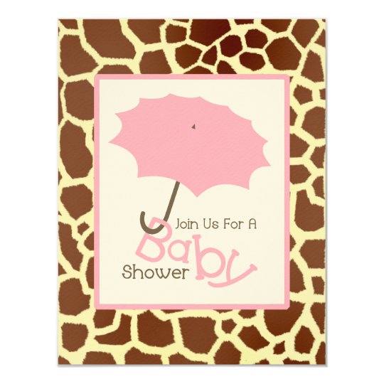 Girl Baby Shower - Pink Umbrella & Giraffe Print Card