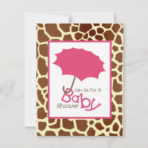 Girl Baby Shower - Pink Umbrella &amp; Giraffe Print Announcements