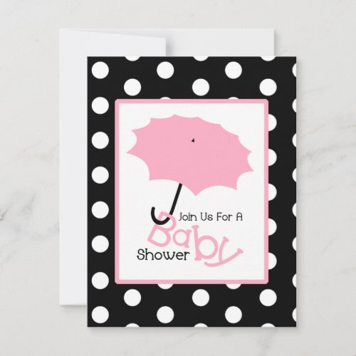 Girl Baby Shower - Pink Umbrella &amp; Polka Dots Announcement
