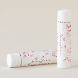 Girl Baby Shower Pink Watercolor Floral Drop Lip Balm