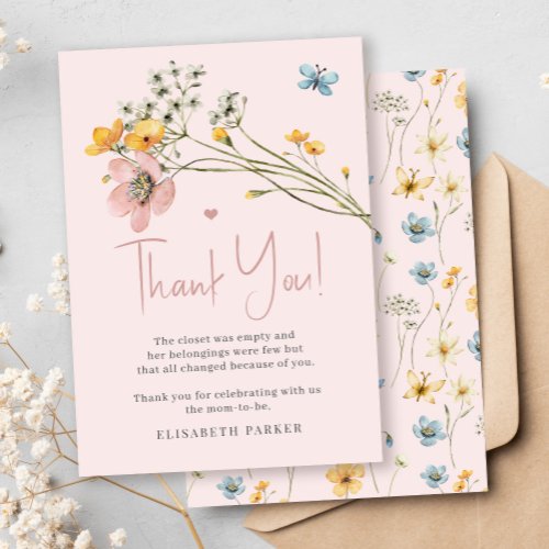 Girl baby shower pink watercolor thank you card