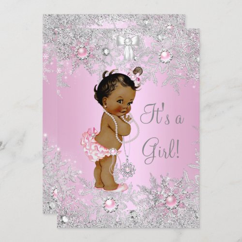 Girl Baby Shower Pink Winter WonderLand Ethnic Invitation