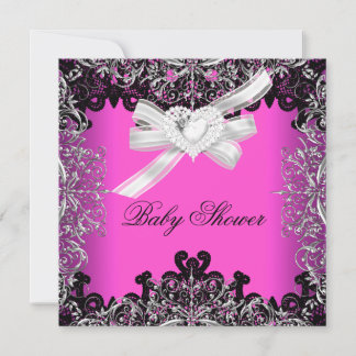 Girl Baby Shower Pretty Hot Pink White Black Invitation
