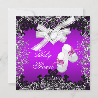 Girl Baby Shower Pretty Purple Booties Shoes Invitation
