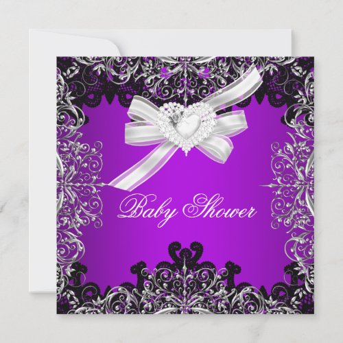 Girl Baby Shower Pretty Purple White Black Invitation