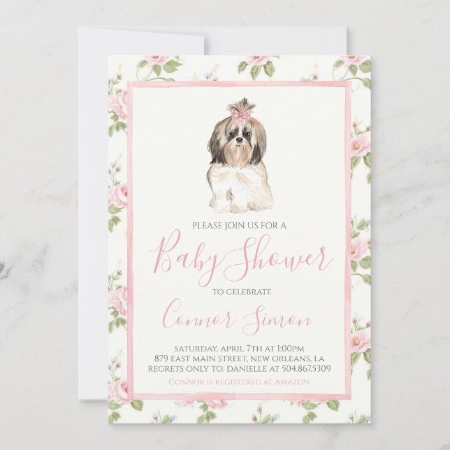 Girl Baby Shower Puppy Dog  Invitation (Front)