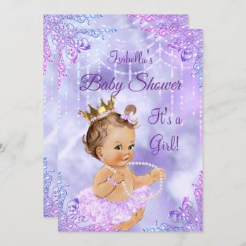 Girl Baby Shower Purple Lilac Pearl Brunette Invitation by VintageBabyShop at Zazzle