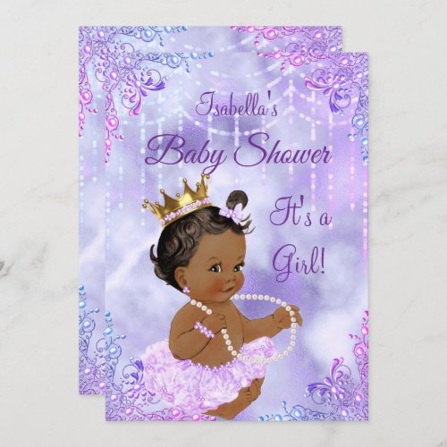 Girl Baby Shower Purple Lilac Pearl Ethnic Invitation