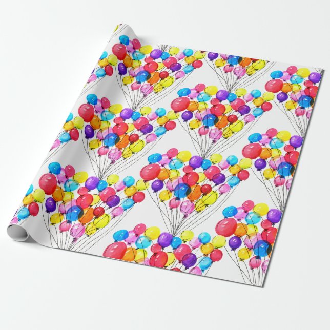 GIRL BABY SHOWER | Rainbow BALLOON  | Watercolor Wrapping Paper (Unrolled)