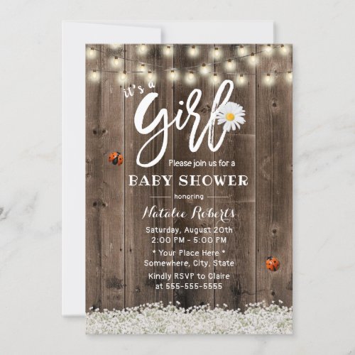 Girl Baby Shower Rustic Daisy Babys Breath Flower Invitation