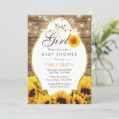 Girl Baby Shower Rustic Sunflowers String Lights Invitation (Standing Front)