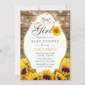 Girl Baby Shower Rustic Sunflowers String Lights Invitation (Front)