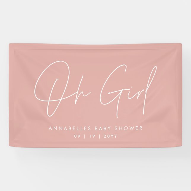 Girl Baby shower script modern rose pink elegant Banner (Horizontal)