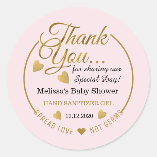 Girl Baby Shower Spread Love Sanitizer Favor Pink  Classic Round Sticker