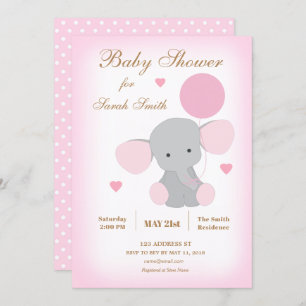 Girl Baby Shower Sprinkle Invitation Elephant Pink
