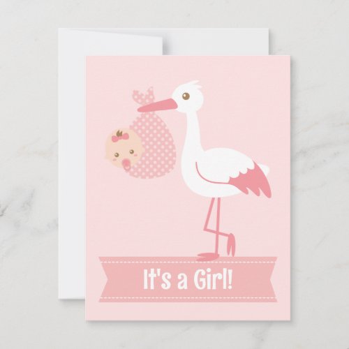 Girl Baby Shower _ Stork Delivers Cute Baby Girl Invitation