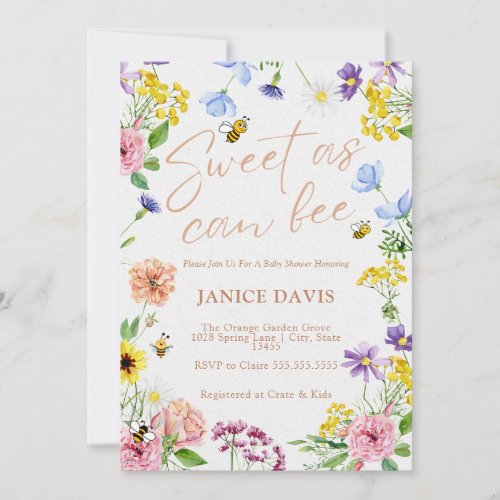 Girl Baby Shower Sweet as can Bee Floral Invitation
