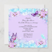 Girl Baby Shower Teal Purple Butterfly Blonde Invitation (Back)