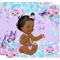 Girl Baby Shower Teal Purple Butterfly Ethnic Card
