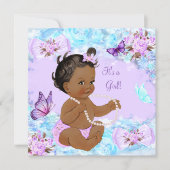 Girl Baby Shower Teal Purple Butterfly Ethnic Invitation (Front)