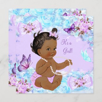 Girl Baby Shower Teal Purple Butterfly Ethnic Invitation by VintageBabyShop at Zazzle