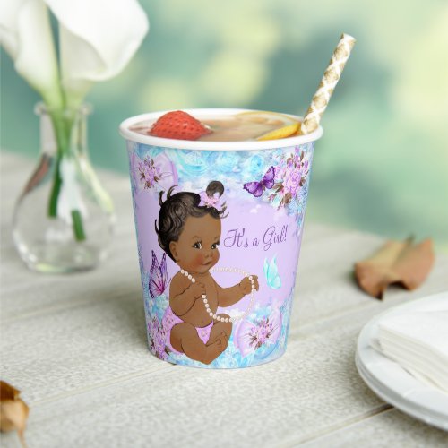 Girl Baby Shower Teal Purple Butterfly Ethnic Paper Cups