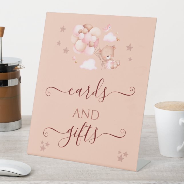 Girl Baby Shower Teddy Bear Cards and Gifts Sign (In SItu)